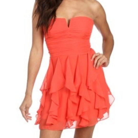 NWT Arden B Orange Ruffle Strapless Dress - Picture 7 of 7